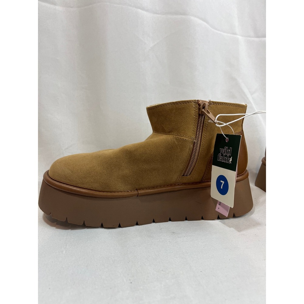 Wild Fable Womens Platform Ankle Boots Tan Chestnut Faux Shearling Lug Sole 7 - Picture 4 of 6